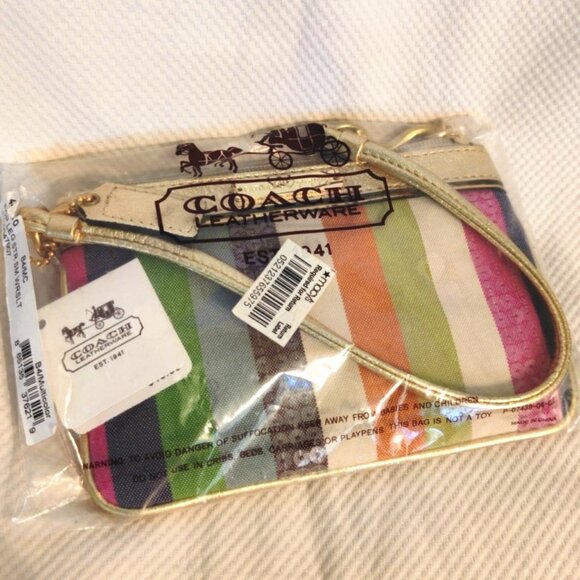 Coach Poppy Sequin Legacy Stripe Small Wristlet in Brass/Multi, NWT - Picture 7 of 8